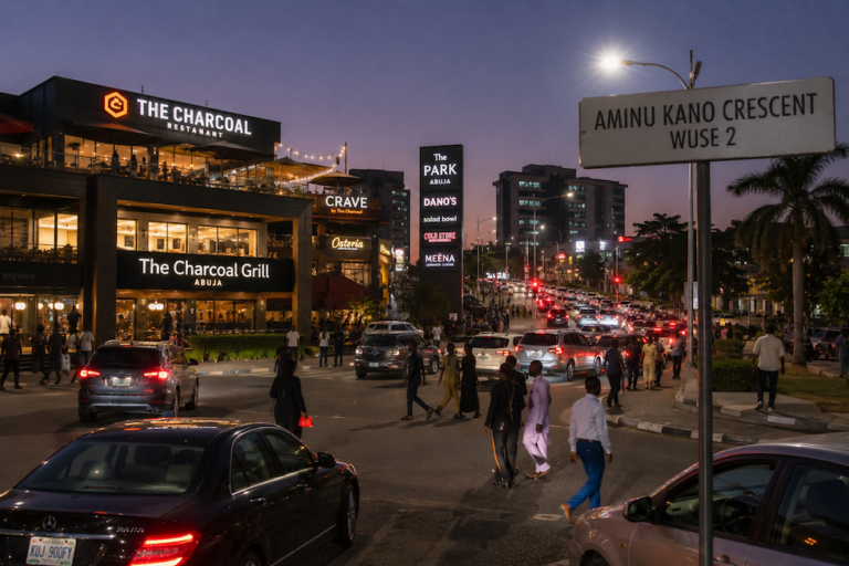 Aminu Kano Crescent in Wuse II, Abuja, at night
