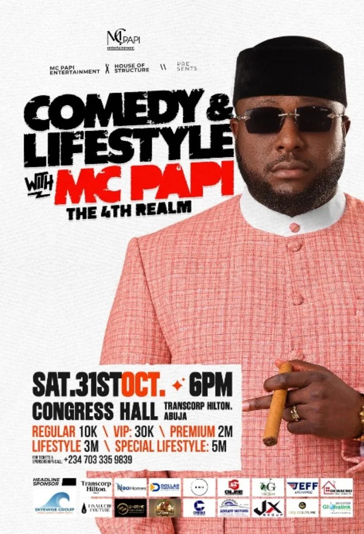 Comedy & Lifestyle with MC Papi: The 4th Realm flyer, Sat 31 Oct, Congress Hall, Transcorp Hilton Abuja