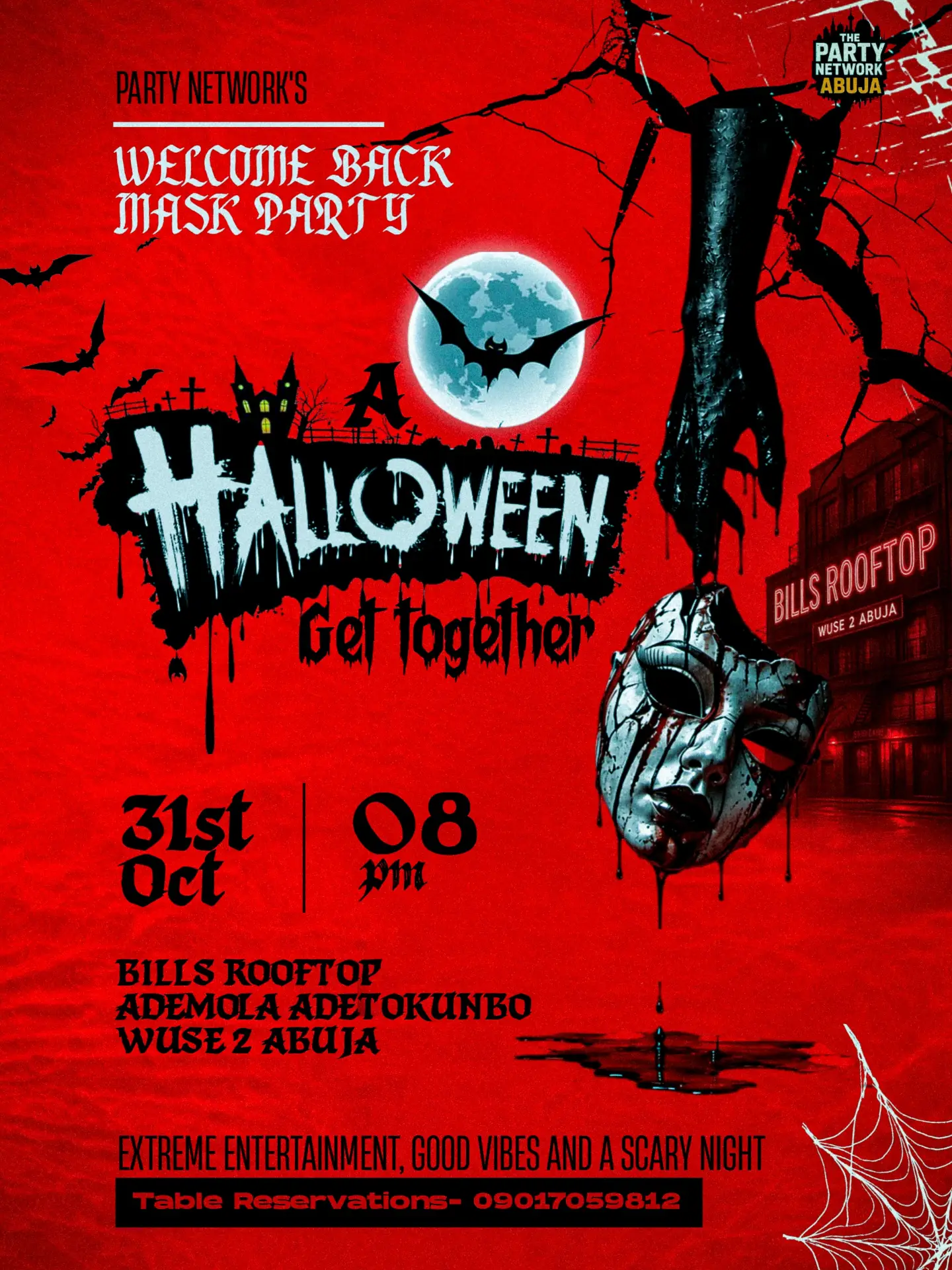 Halloween Get Together — Mask Party at Bills Rooftop poster